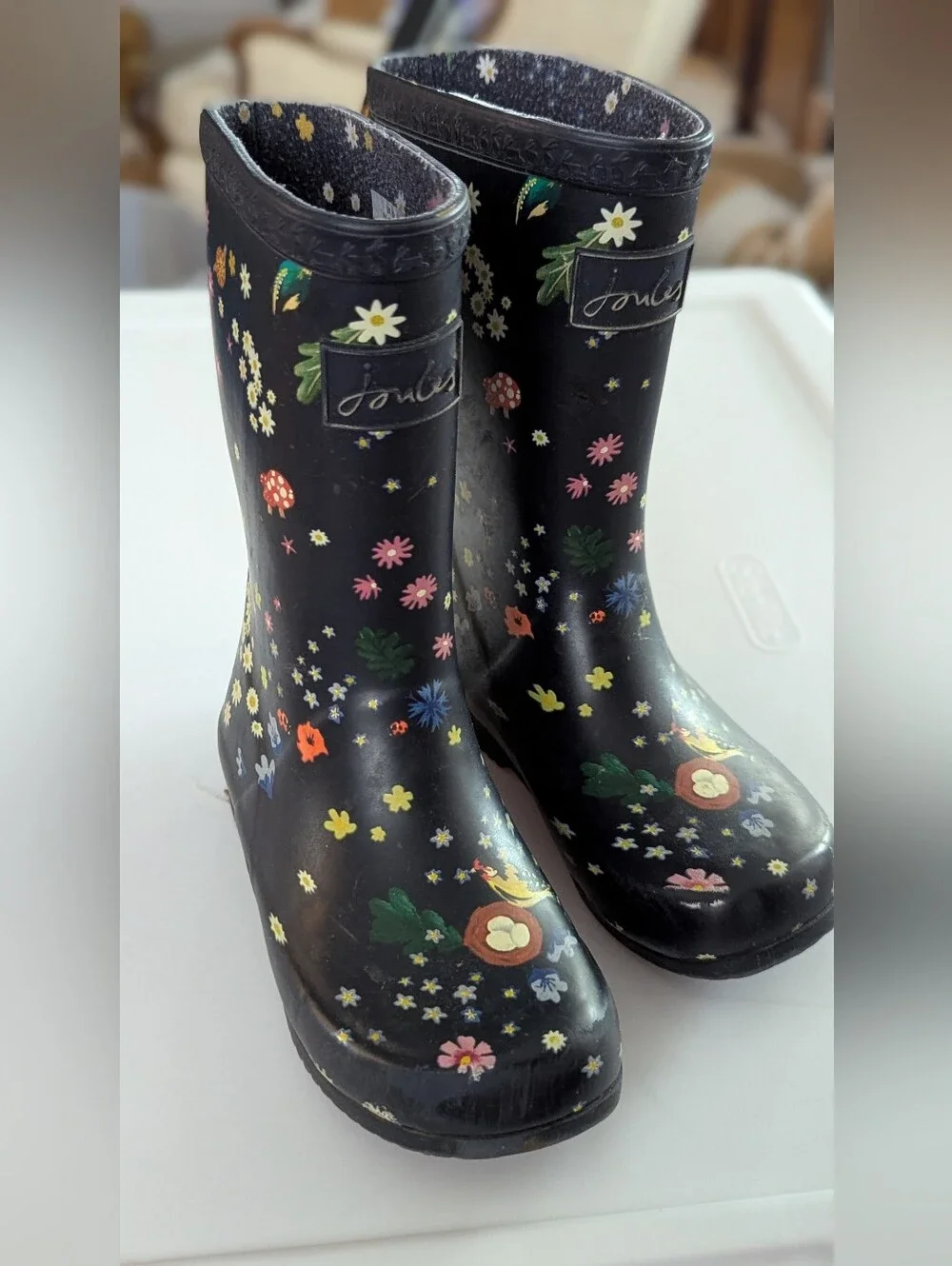 Joules Navy Kids Floral Rain Boots Sz 11